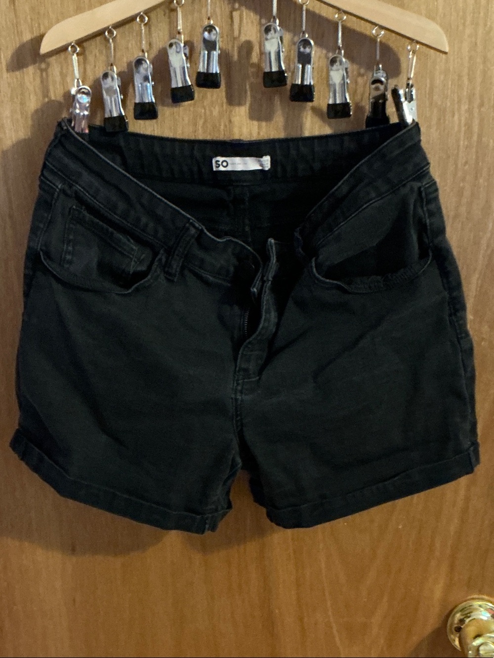 SO Black High-Waist Denim Shorts with Rolled Hem 32 waist